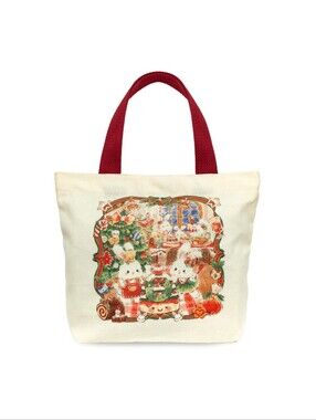 BunnyLulu Original Mini Canvas Tote Bag White Bunny Christmas Holiday